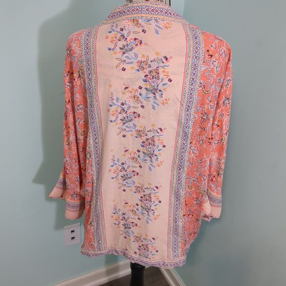 Free People Women's Size XS/S Floral Zip Jacket Kimono Sleeve Coral /Pink - Picture 2 of 4